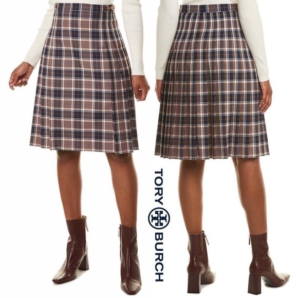 Tory Burch Dresses & Skirts - Tory Burch pleated navy, ivory & burgundy plaid skirt shop@iamwarrior